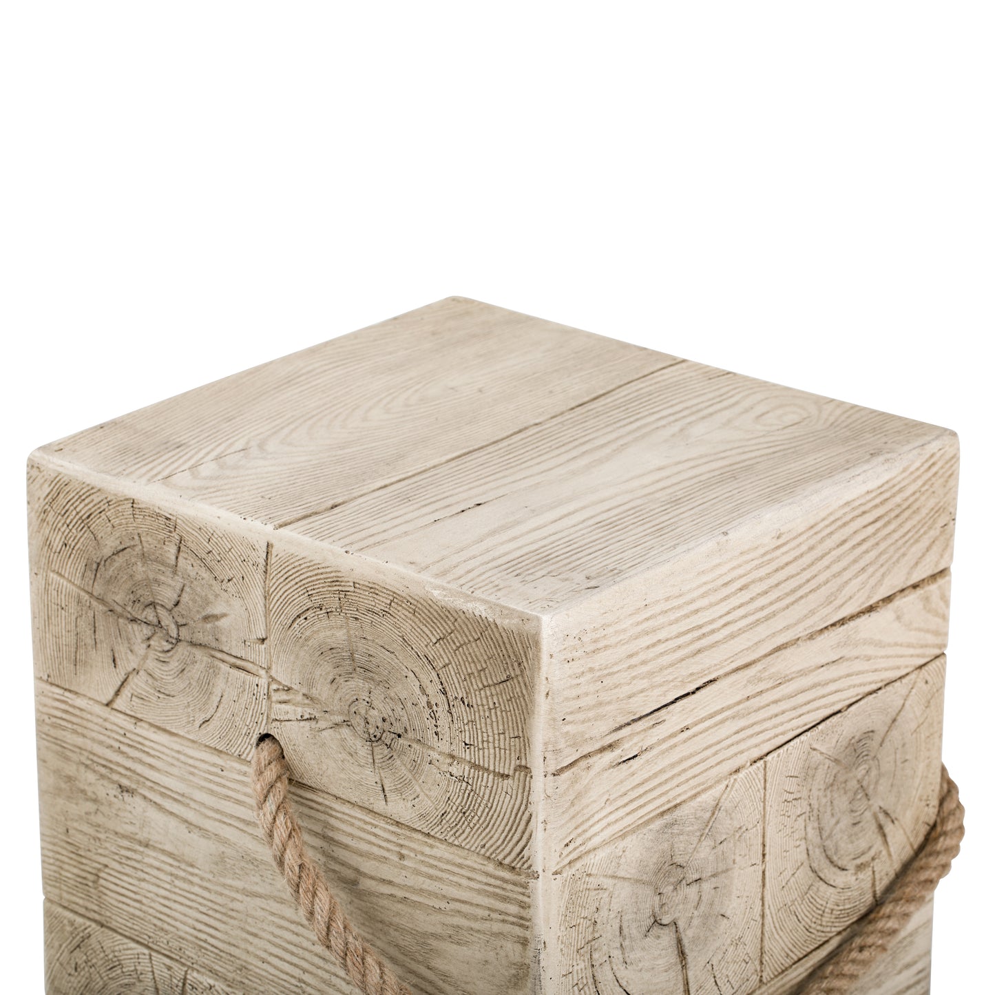 Outdoor Wood Grain Square MGO Side Table with Simulated Braided Cord – Indoor Retro End Table for Home & Patio Decor