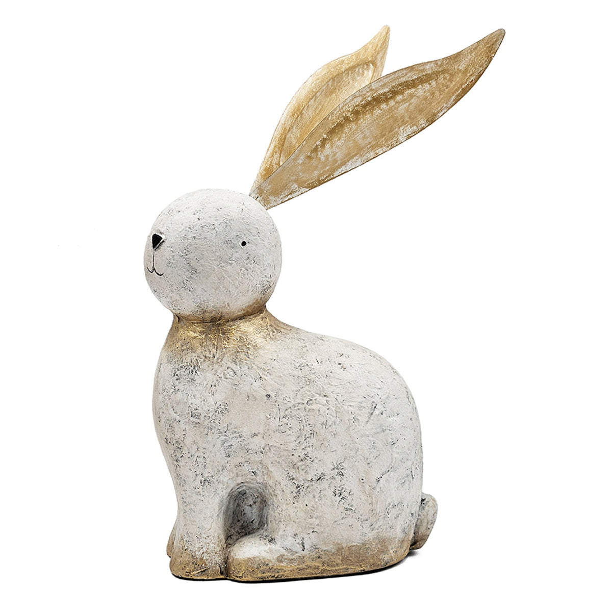 13.8x6.1x20.9" White Magnesium Rabbit Figurine with Gold Iron Ears