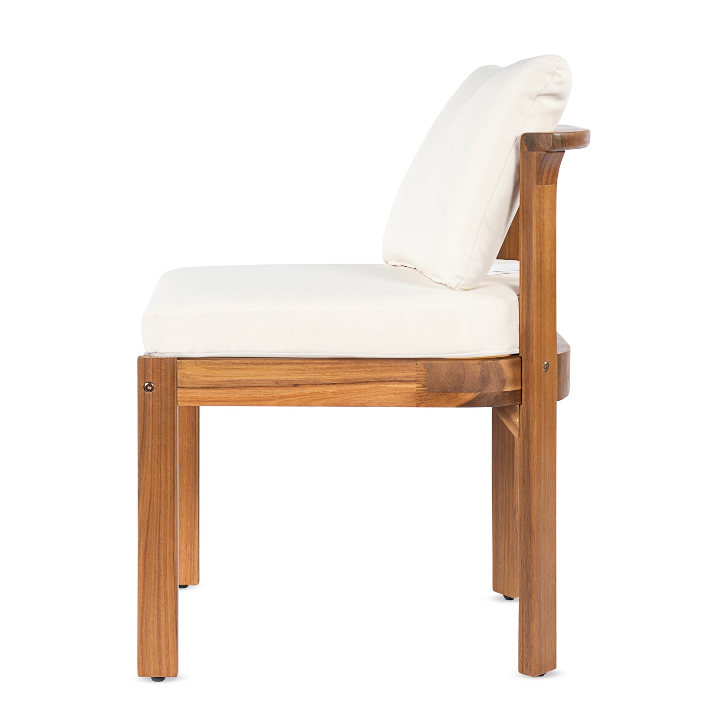 Acacia Wood Outdoor Dining Chair (Set of 2), Teak Finish Wood + Cream Cushions