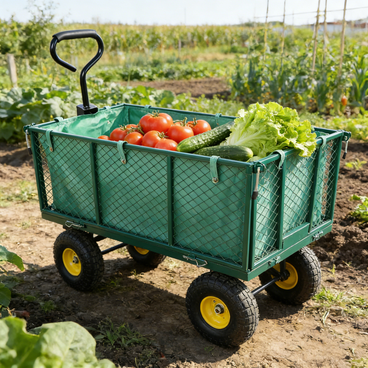Flower Cart Garden Flower Cart is easier to transport firewood (green+cloth bag)