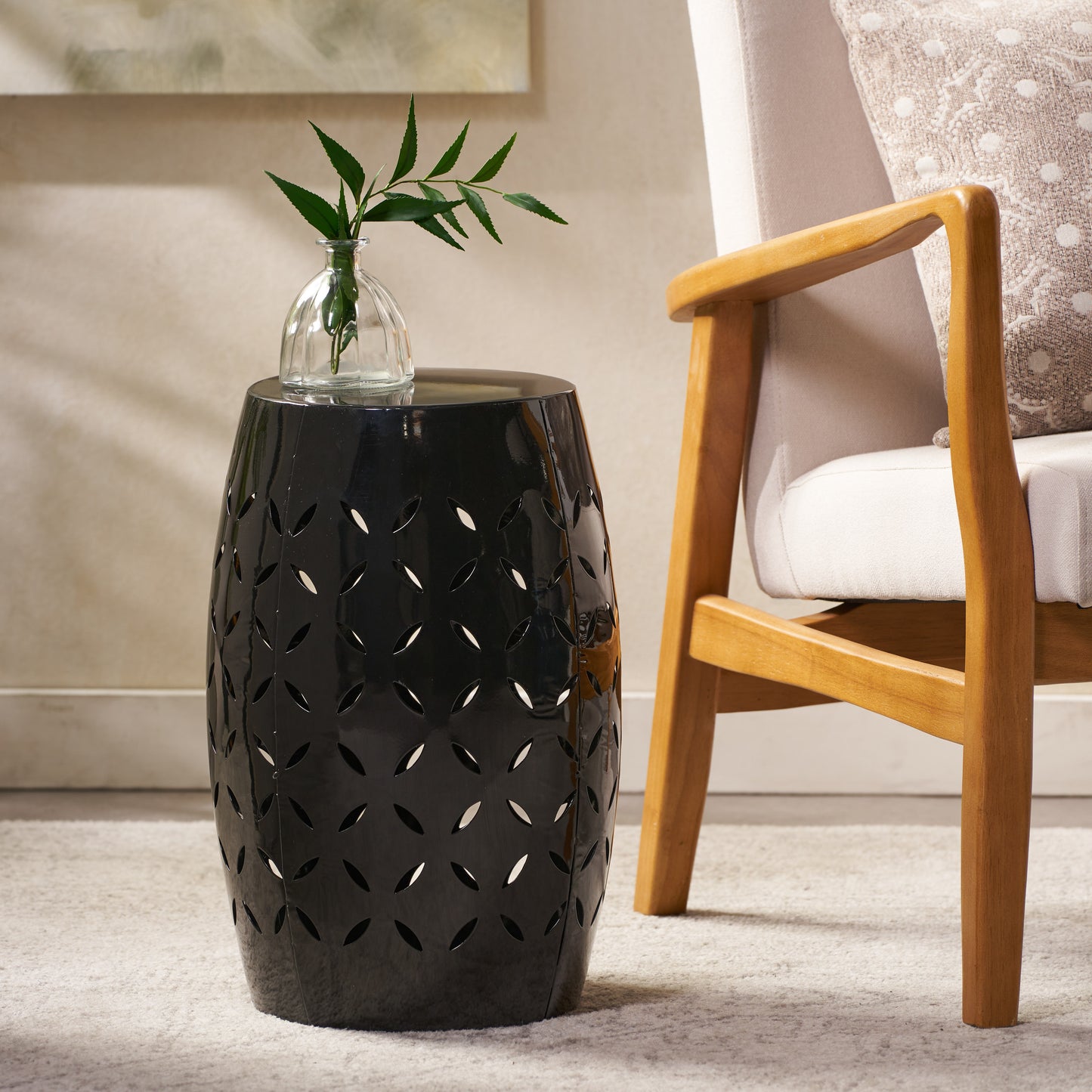 LILAC 12" Accent Side Table, Cylindrical Design End Table for Living Room, Family Room, or Entryway, Industrial Style,Coffee Side Tables for Indoor Outdoor, Black Color