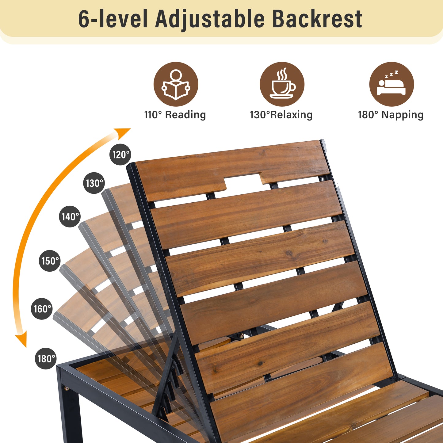 Outdoor Chaise Lounges Pool Lounge Chairs Outdoor Daybed Recliner with Adjustable Backrest for Patio, Poolside or Beach, Black+Natural