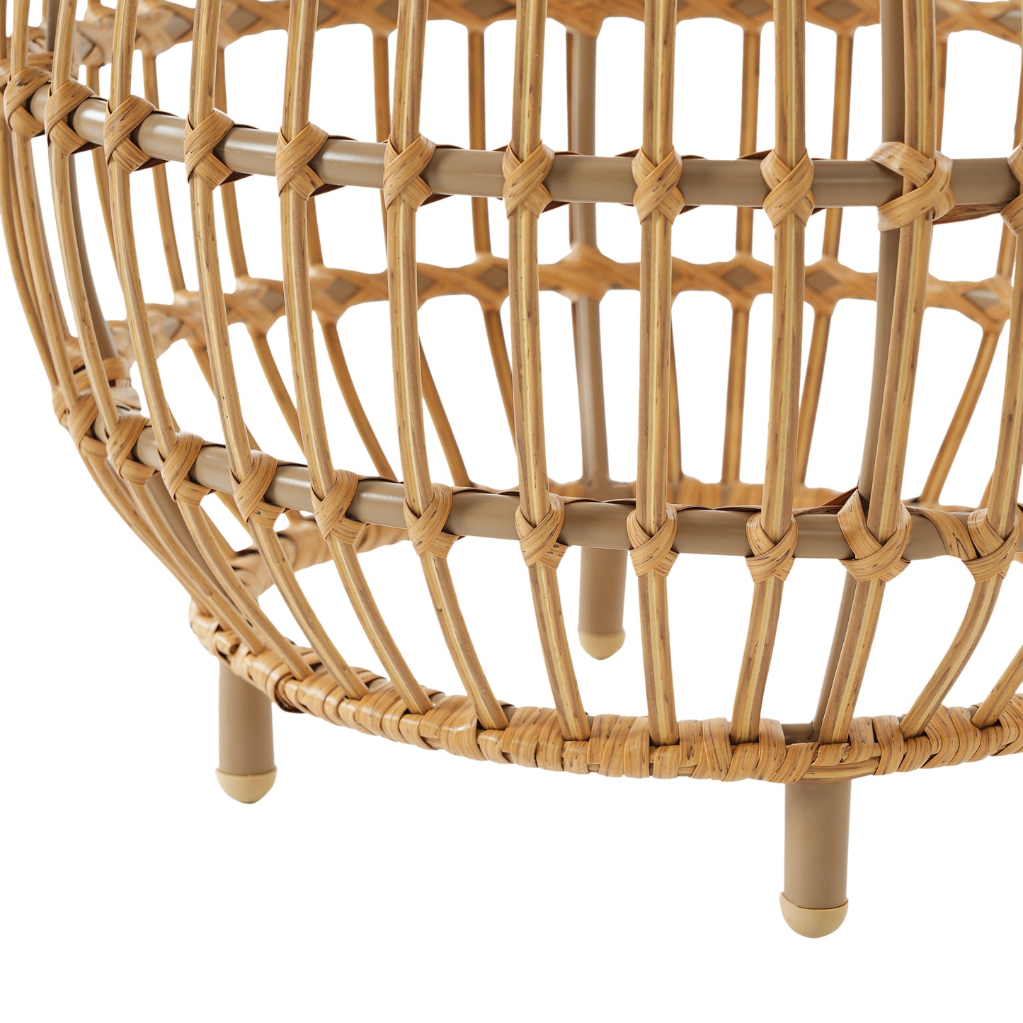 OTTAWA Side Table-Bohemian Faux Rattan Weave Accent Table for Indoor Outdoor Use, Handcrafted Round Side Table for Living Room, Patio, Garden,Light Brown Color
