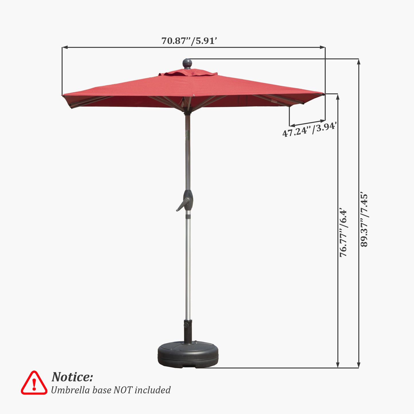 Rectangle Patio Umbrella with Crank Lift and Tilt Function, Brick Red (Base not included)