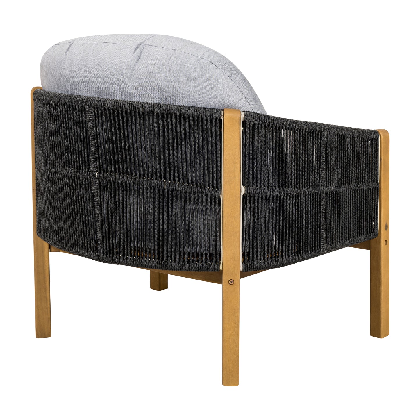 Grotta Outdoor Wood Club Chair, Dark Gray Rope with Gray Cushion