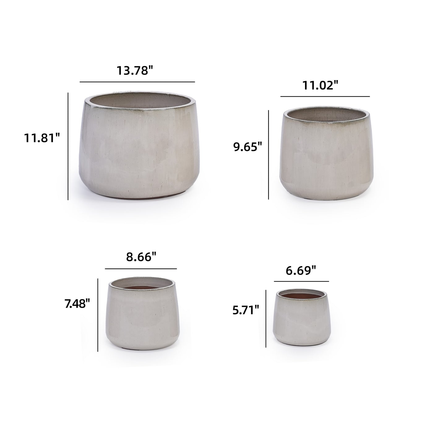 Handmade Ceramic Planter Set of 4, 6/9/11/14 Inch Diameter, Neutral Textured Finish for Succulents, Cacti & Orchids, Indoor/Outdoor Use on Windowsills & Bookshelves, Breathable Clay
