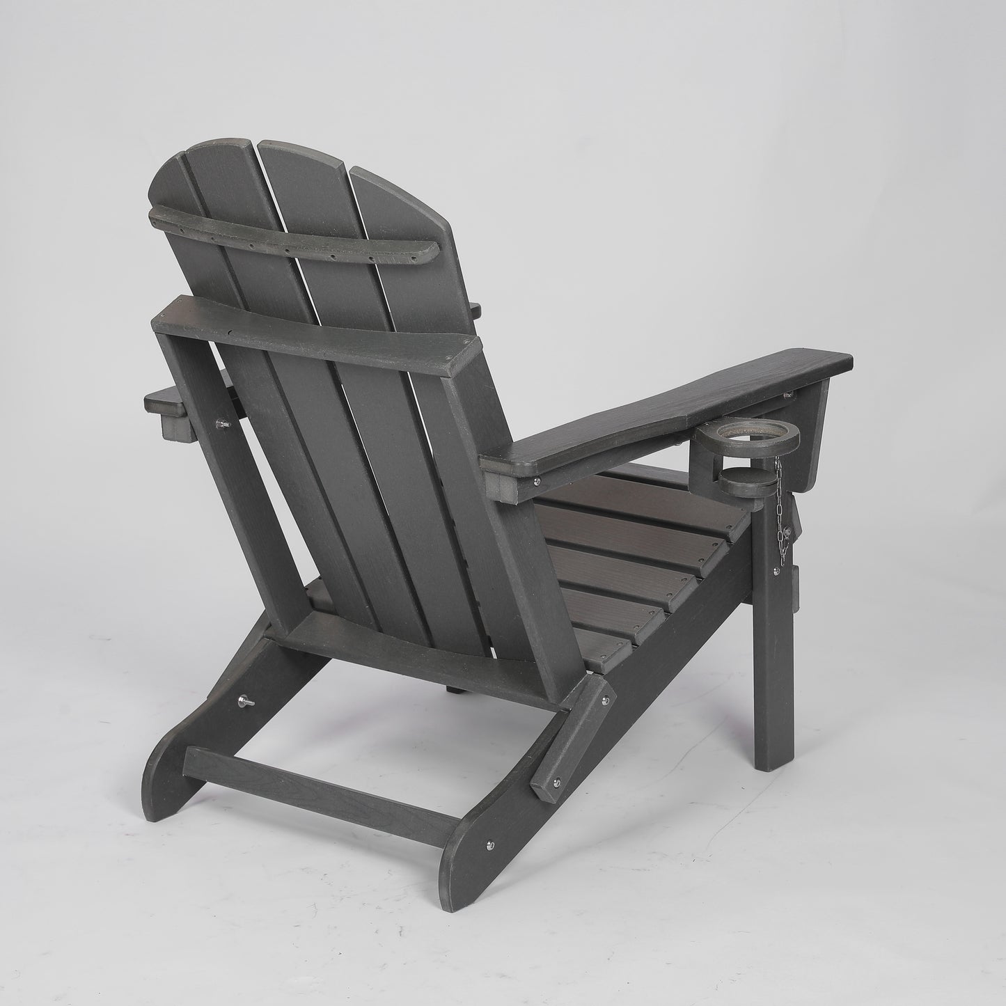 HDPE Folding Adirondack Chair with Dual Cup Holder - Composite Adirondack Chair with Wood Texture- ,Gray