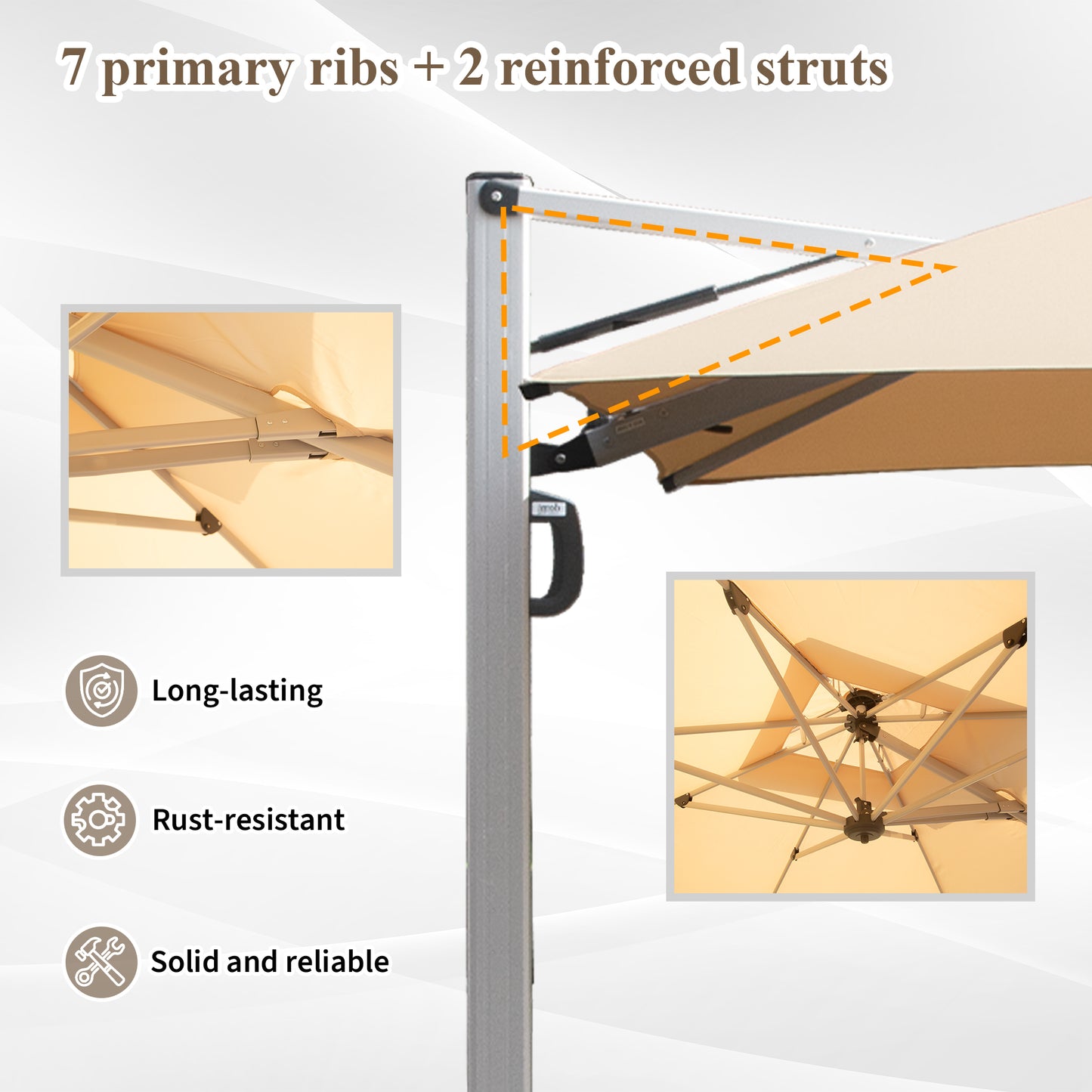 9 ft. Aluminum Cantilever Tilt Patio Umbrella with Center Pole, Beige (Base Not Included)