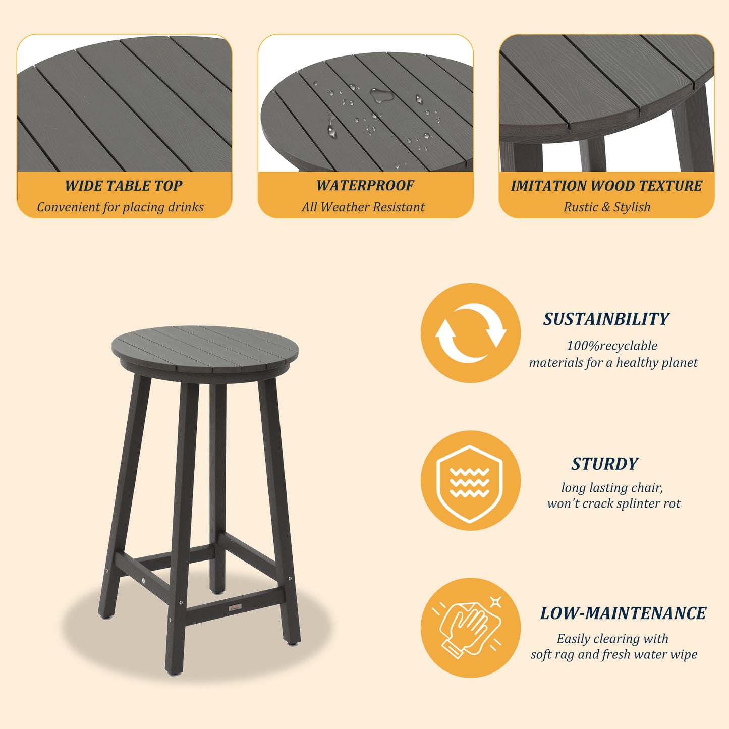Patio Bar Table,Outdoor Bar Table for Deck,Pool(Gray)