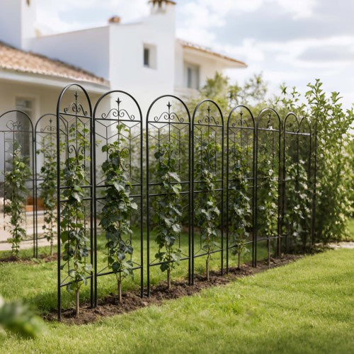 (4 Pack) 71 in. Rustproof Metal Garden Trellis, Garden Fence Rustproof Trellis for Climbing Plants, Outdoor Lawn, Black
