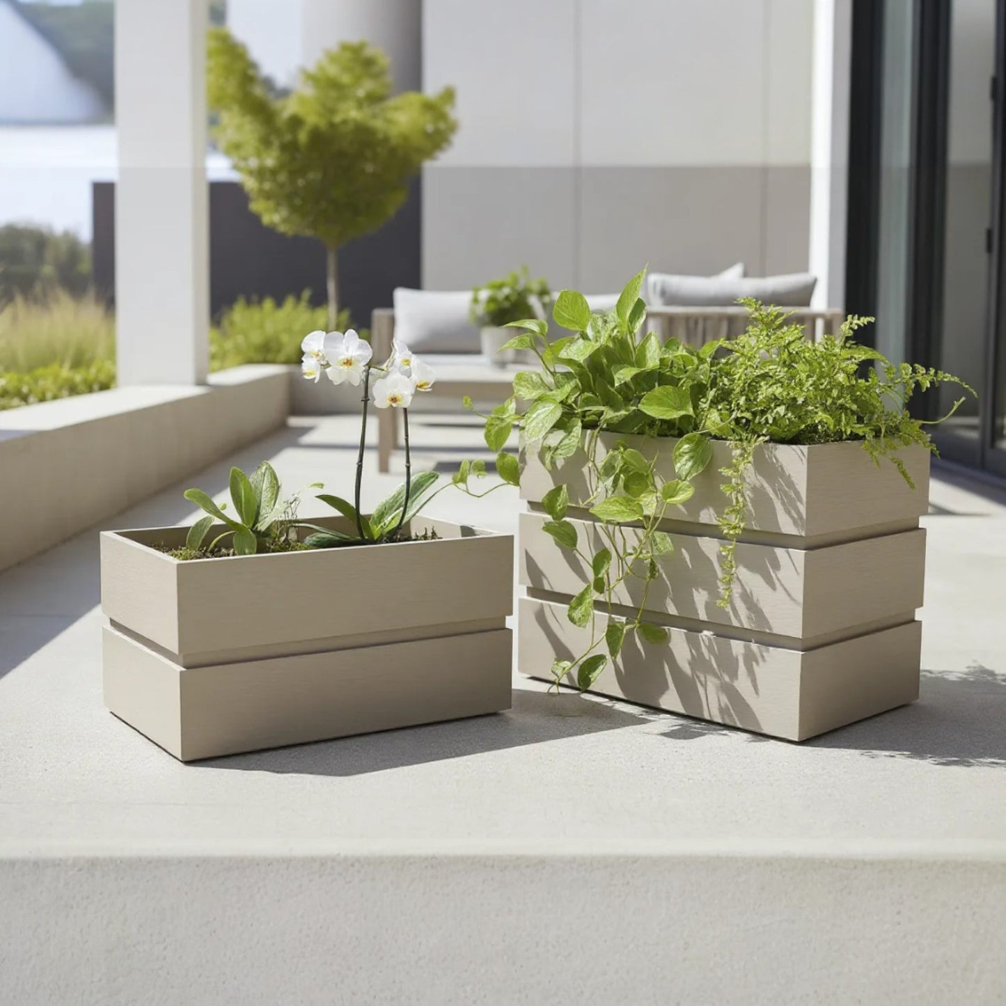 Rectanglar Terrace Planter Tall - Grey Brown