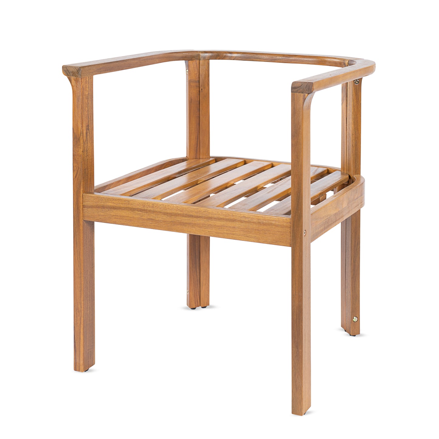 Outdoor Dining Chair Set of 2 with Curved Acacia Wood Arms, Teak Finish and Cream Cushions