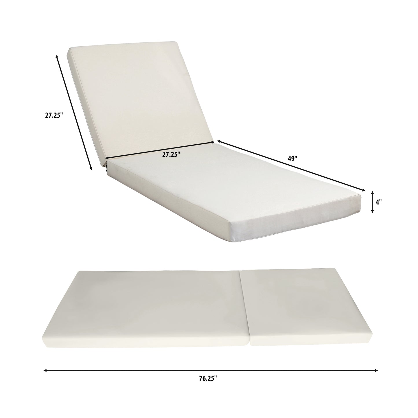 LOUNGE CHAISE SET, ACACIA WOOD WITH WATER-RESISTANT LOUNGE CUSHIONS (CREAM & 4 INCH THICK) - MATCHING DARK GREY VERSION AVAILABLE