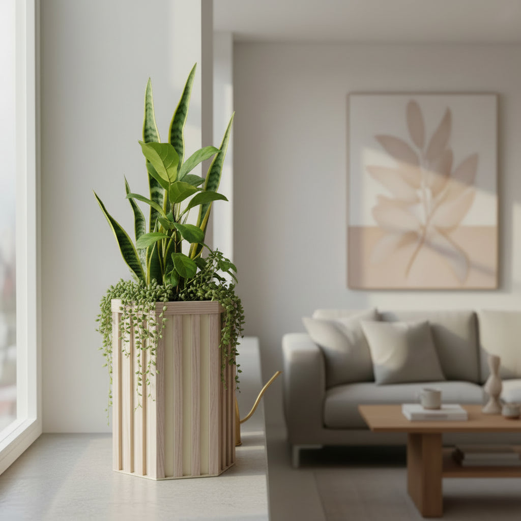 Hexagon Column Planter SM - Ash Brown
