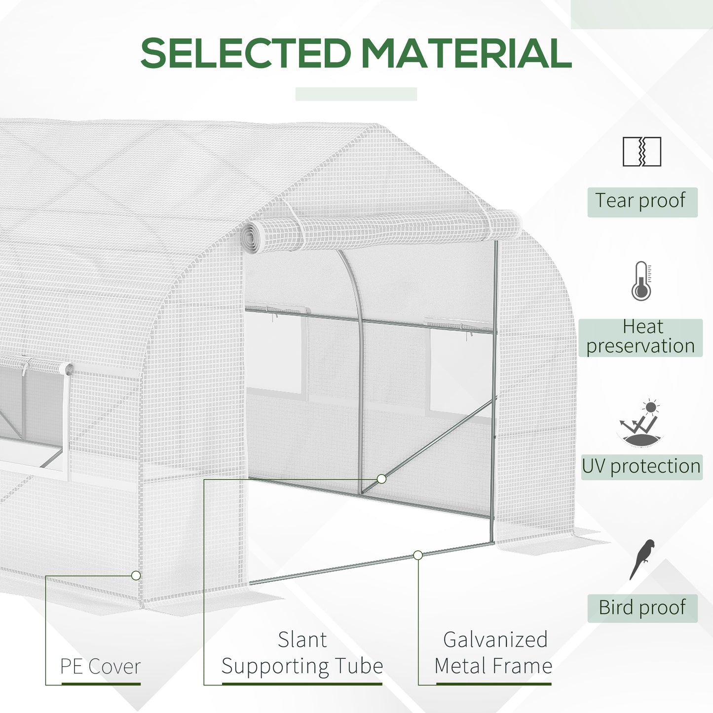 Outsunny 20' x 10' x 7' Walk-in Tunnel Greenhouse with Zippered Mesh Door & 8 Mesh Windows, Gardening Plant Hot House with Galvanized Steel Hoops, White