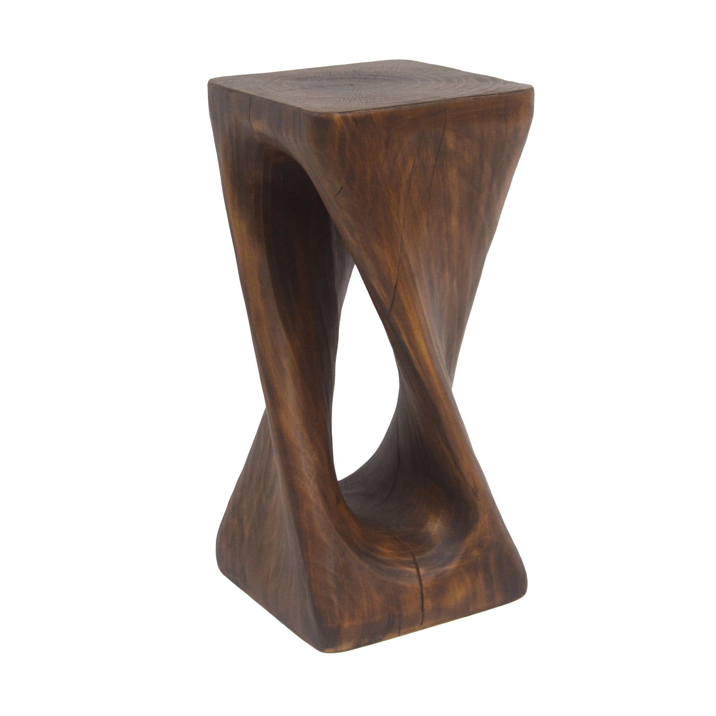 Outdoor Side Table,Twist Shape End Table,Decorative Accent Table,Garden Stool Table for Patio Balcony Beach Pool Side,Lightweight Concrete,Wood Like Texture,Antique brown Color