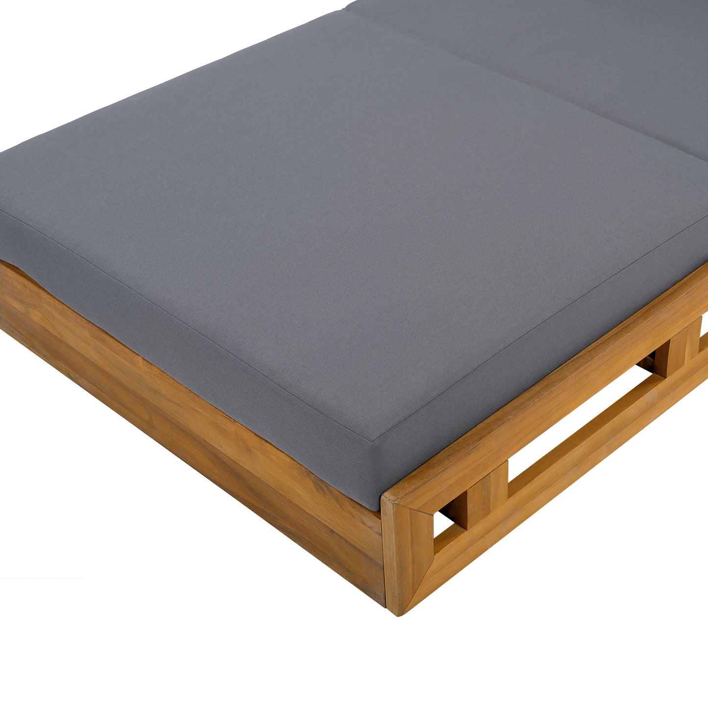 LOUNGE CHAISE SET WITH HEADREST, ACACIA WOOD WITH WATER-RESISTANT LOUNGE CUSHIONS (DARK GREY & 3-FOLD & 4 inch) - MATCHING CREAM/BEIGE VERSION AVAILABLE