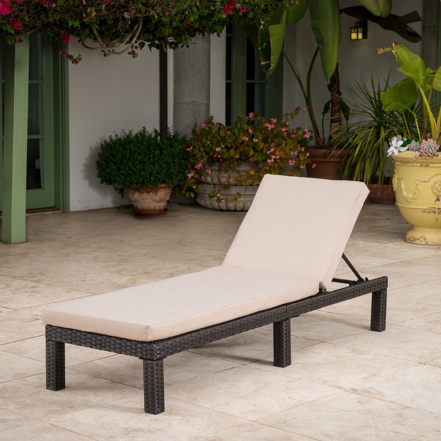 PUERTA KD CHAISE LOUNGE, DARK BROWN FRAME WITH BEIGE CUSHION