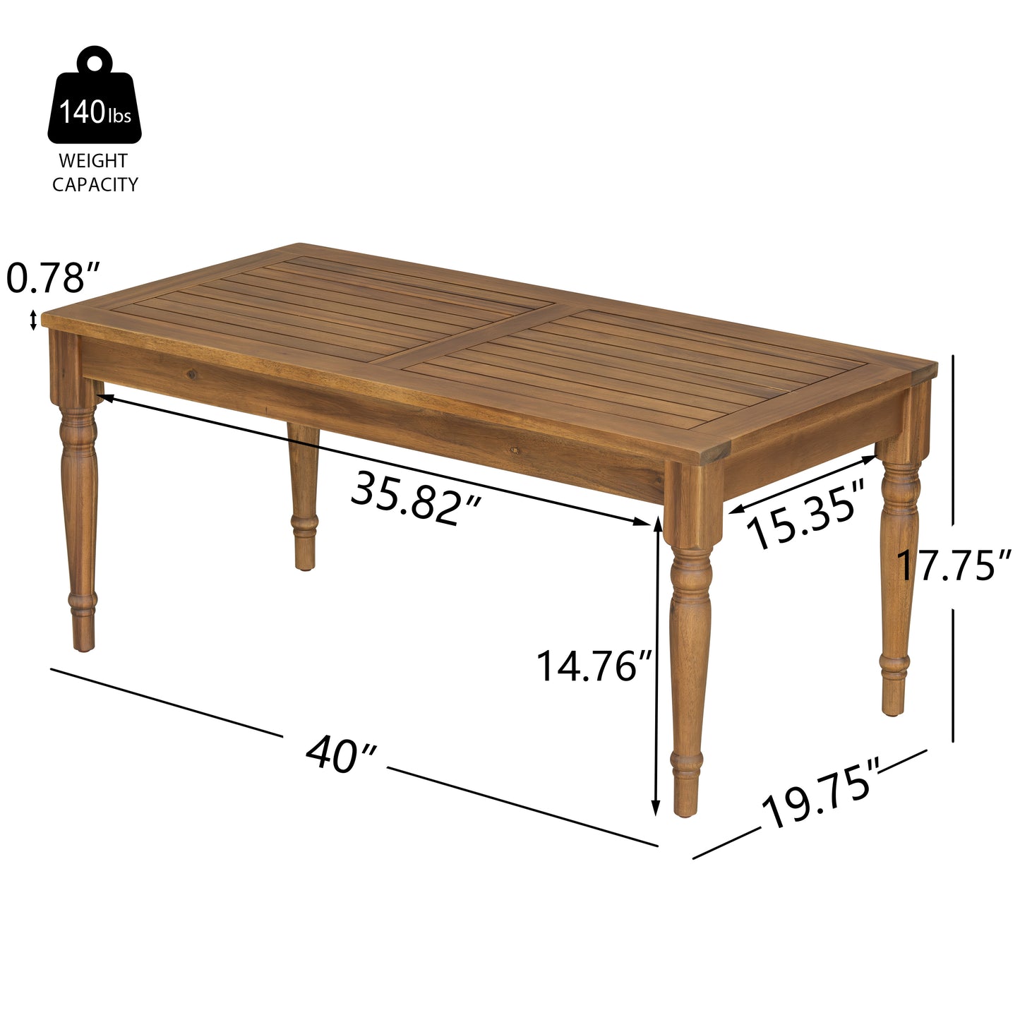 Acacia Classic Outdoor Coffee Table,Natural Finish