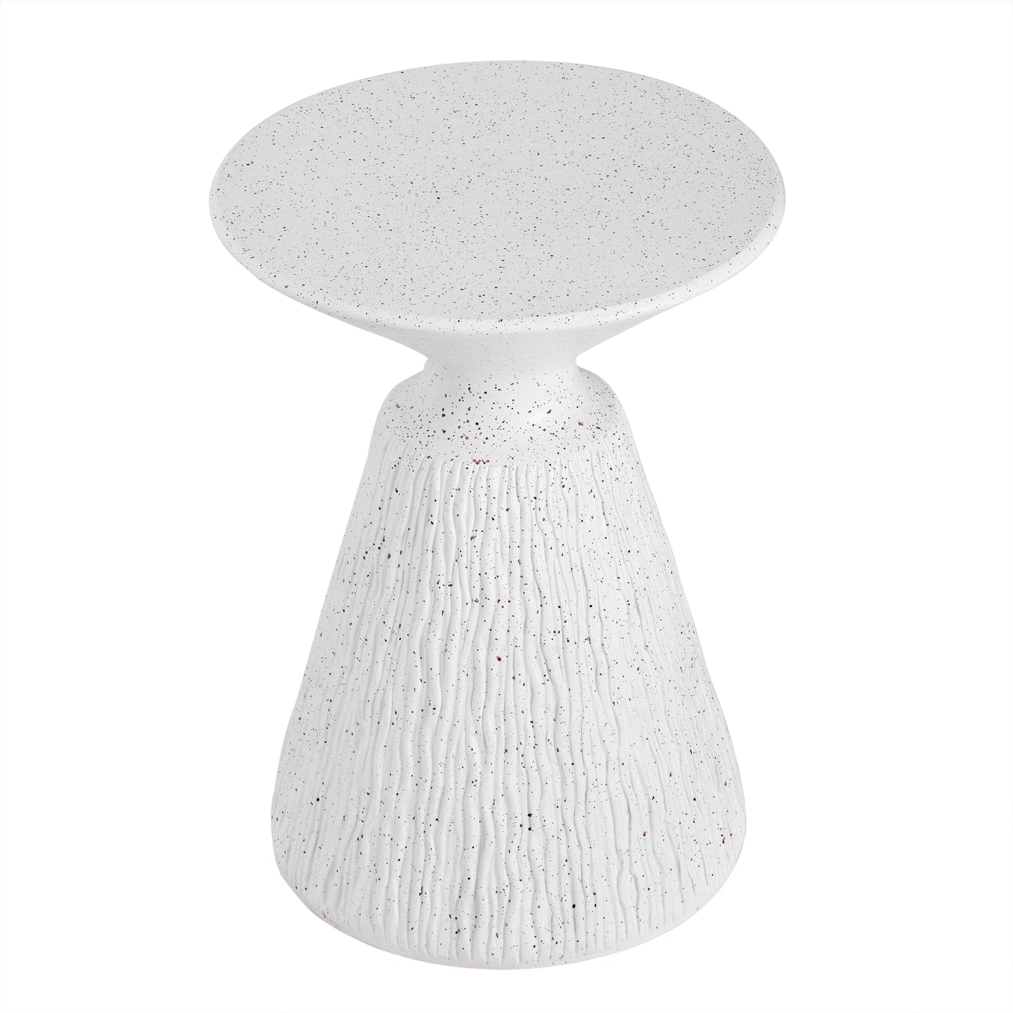 Outdoor White Marble Retro Speckled Textured All-Weather MGO Side Table – Indoor End Table for Home, Office, Living Room & Patio Decor