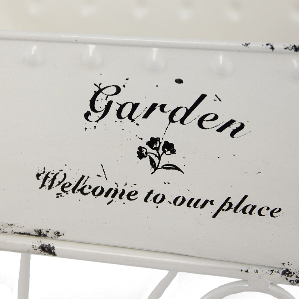 11.5x4x7" White Metal Decorative Disressed Wheelbarrow Planter, Tabletop Decor