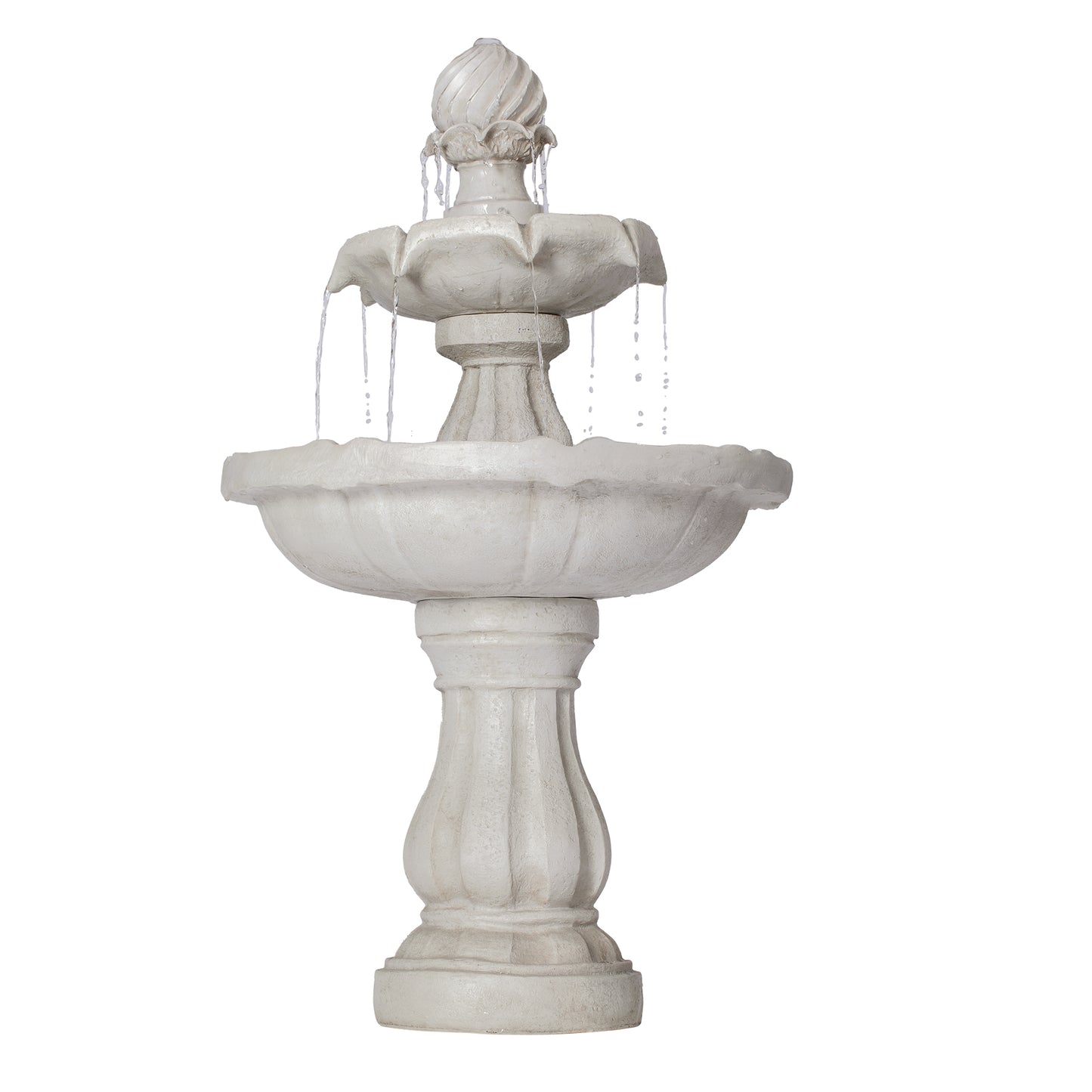 37.4"H 2-Tier White Polyresin Outdoor Water Fountain, Classic Pedestal Cascading Water Feature for Patio Garden Yard Decor