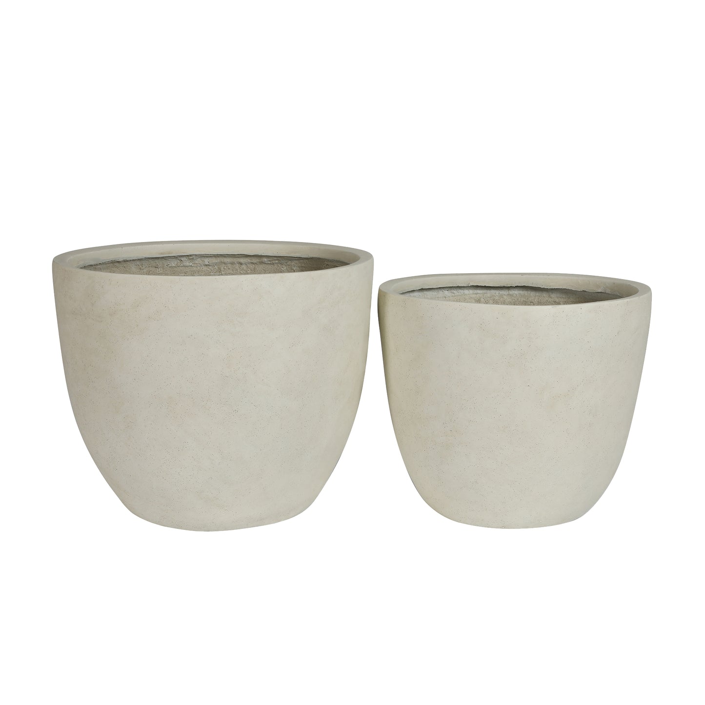 Round Concrete Planter Set of 2, Large Outdoor Indoor Handmade Rustic Decorative Planter Pots with Drainage Holes for Home Garden Patio, 15" x 13" & 18" x 14"  (white)