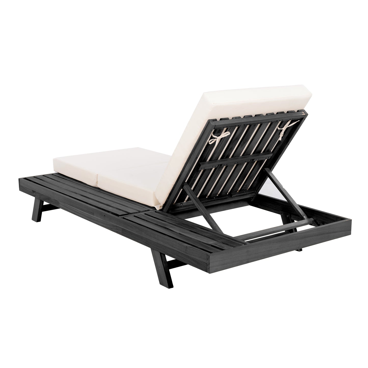 Lounge Chaise Set, Space Available On One Side, Acacia Solid Wood In Black With Lounge Cushion (Cream & Triple Fold) – Matching Dark Grey Version Available