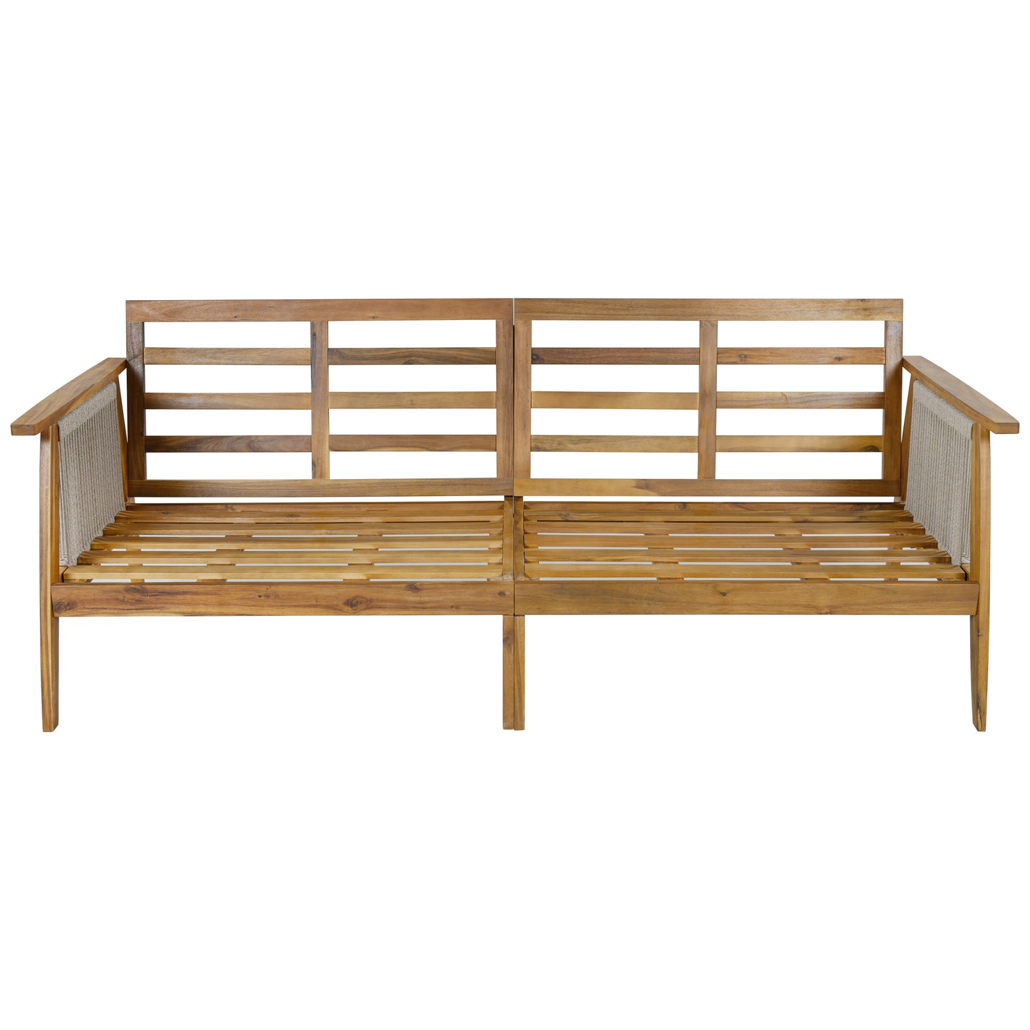 Outdoor Acacia Wood and Rope 3 Seater Patio Sofa