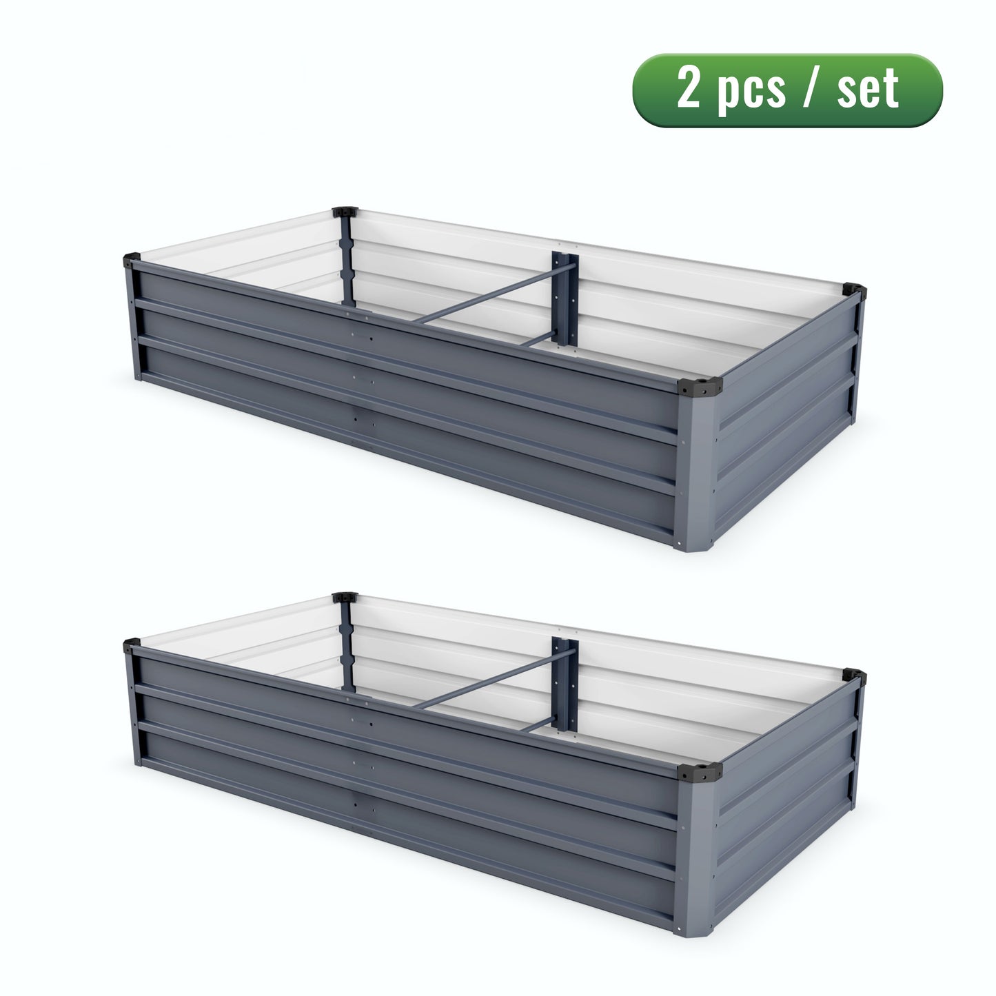 6x3x1ft 2pcs large Garden Bed Kit, Grey Galvanized Metal Outdoor Garden Boxes, Suitable for Outdoor Ground Gardens for Growing Plants, Vegetables Flowers Herb