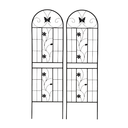 86.7 in. Black Iron Garden Trellis Outdoor Climbing Plant/Flower Support (2-Pack) Butterfly and Flower Design