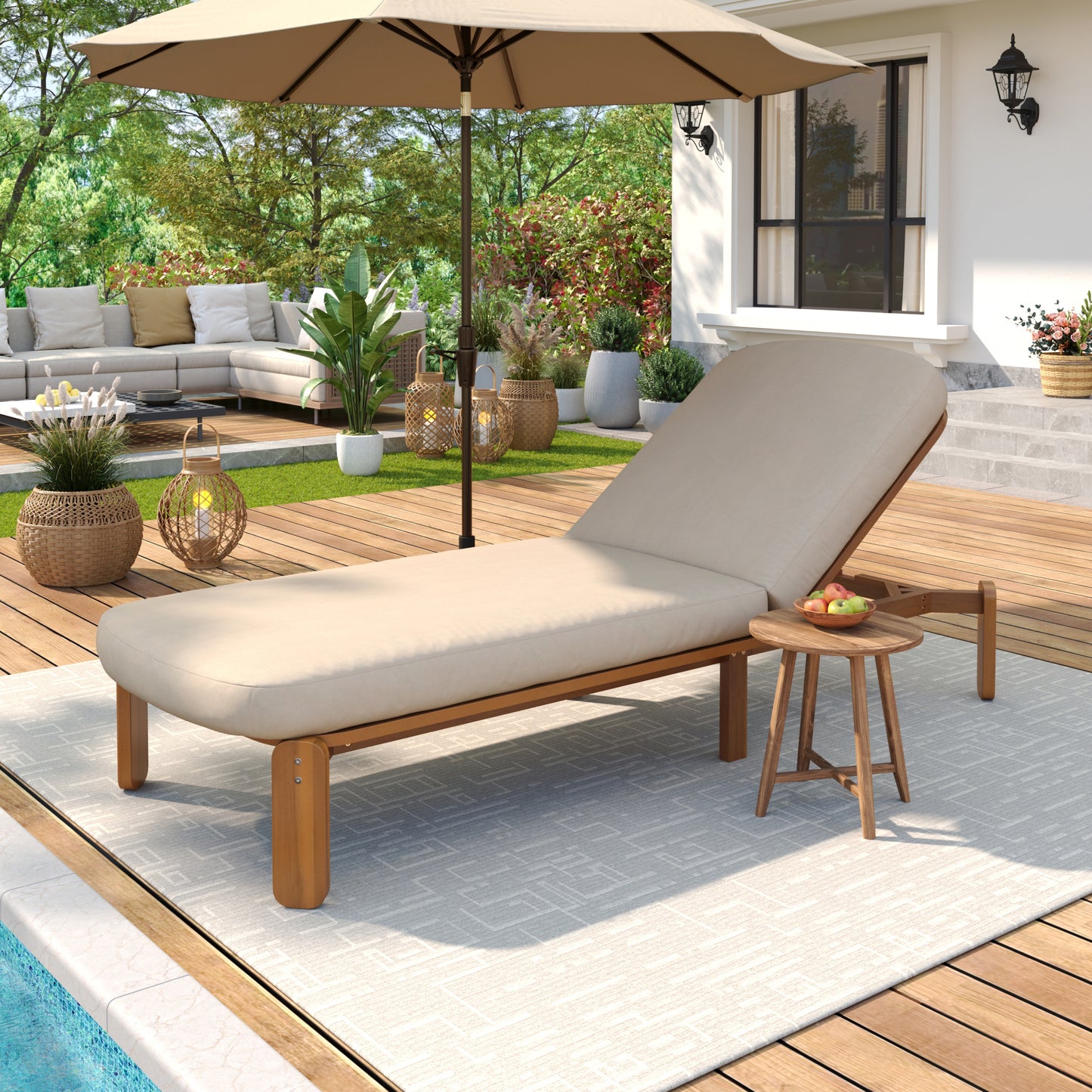 Outdoor Chaise Lounge Adjustable Patio Chaise Outdoor Reclining Chair Pool Lounge Chair with Adjustable Backrest for Patio, Poolside or Beach, Brown