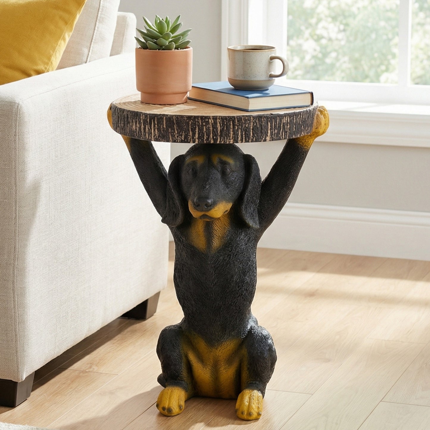 22.17"H Black Dog Side Table Pedestal End Table Stool, MGO Dog Statue Hand Painted Sculpture for Home, Office, Living Room & Outdoor Decor