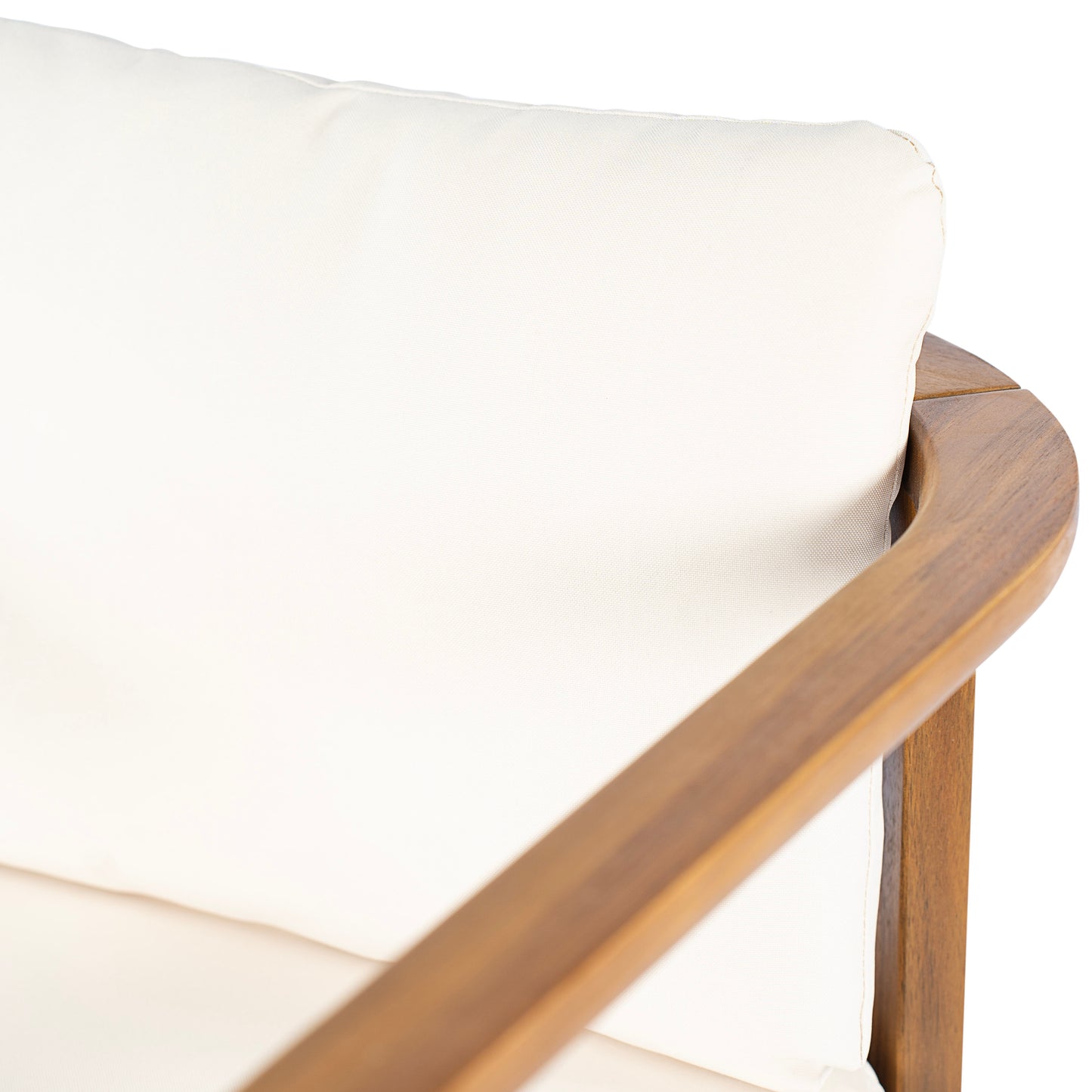 Outdoor Dining Chair Set of 2 with Curved Acacia Wood Arms, Teak Finish and Cream Cushions