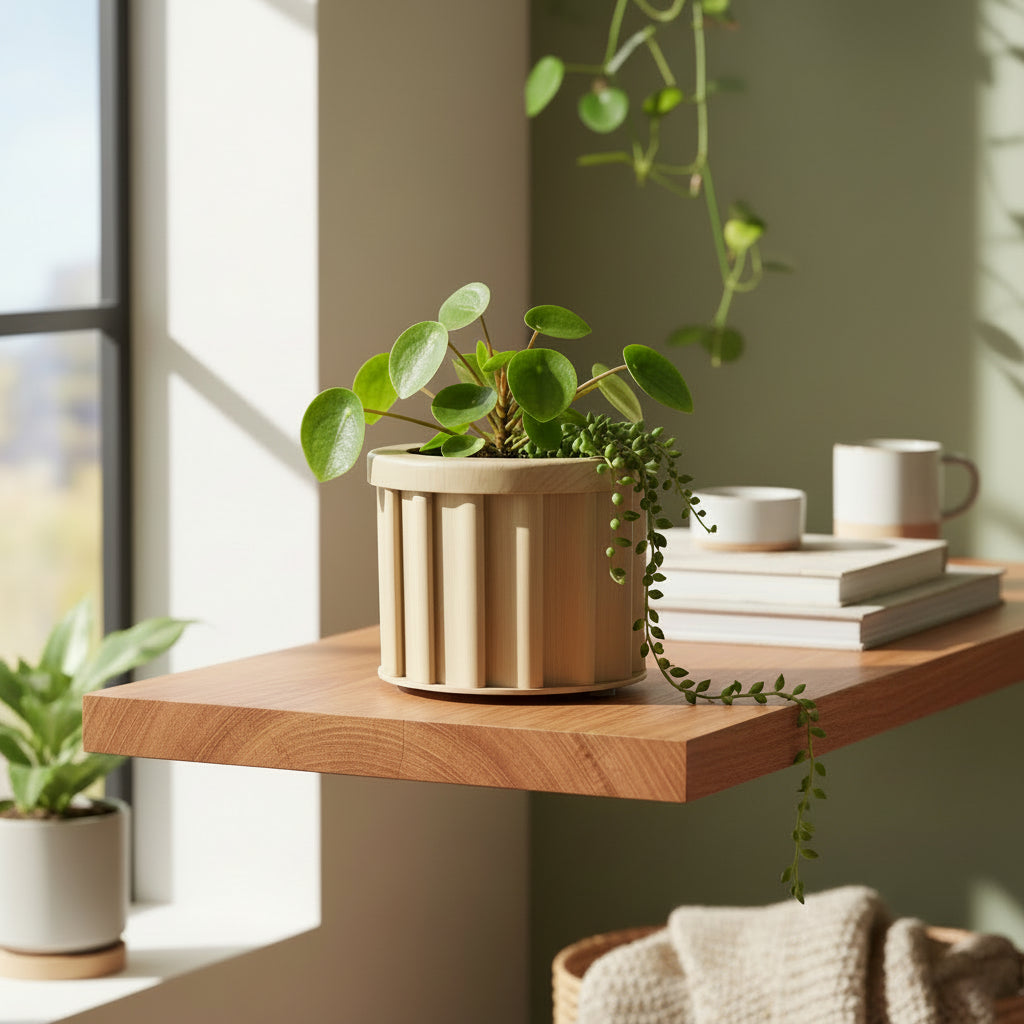 Round Strata Planter SM - Beige Brown