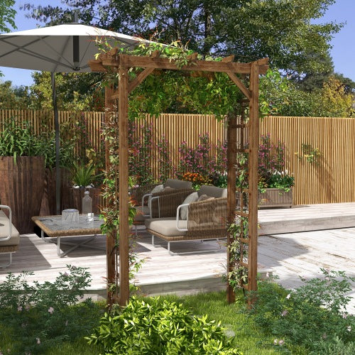 Brown 84.50 in. x 23.50 in. Carbonized Wooden Garden Arbor Wedding Ceremony Outdoor and Trellis for Climbing Vines