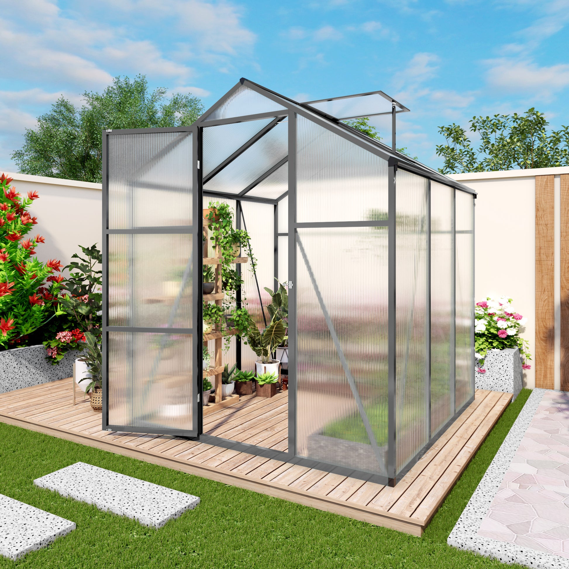 Newly marketed Gain height windproofaluminum greenhouse 6x6 FT Polycarbonate Greenhouse Raised Base and Anchor Aluminum Heavy Duty Walk-in Greenhouses for Outdoor Backyard in All Season