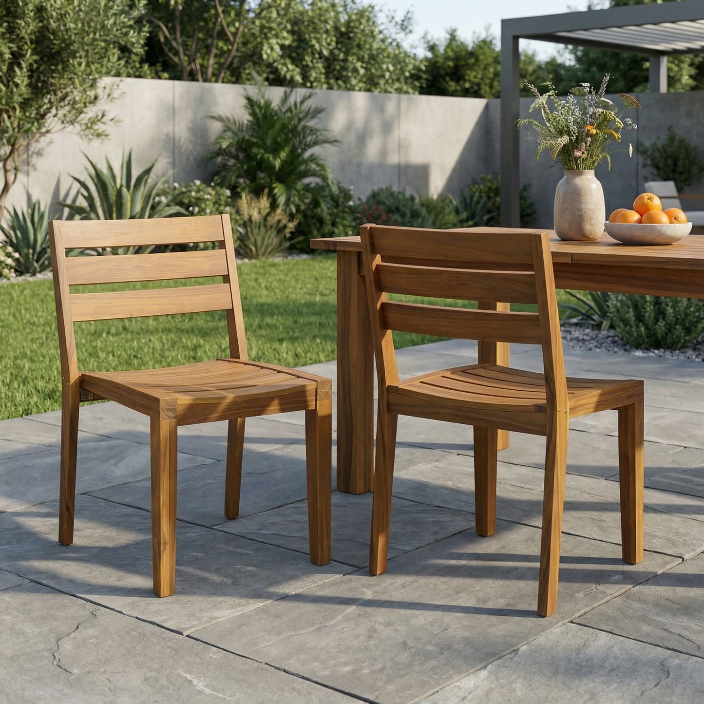 Outdoor Acacia Wood Dining Side Chair,Teak Finish (Set of 2)