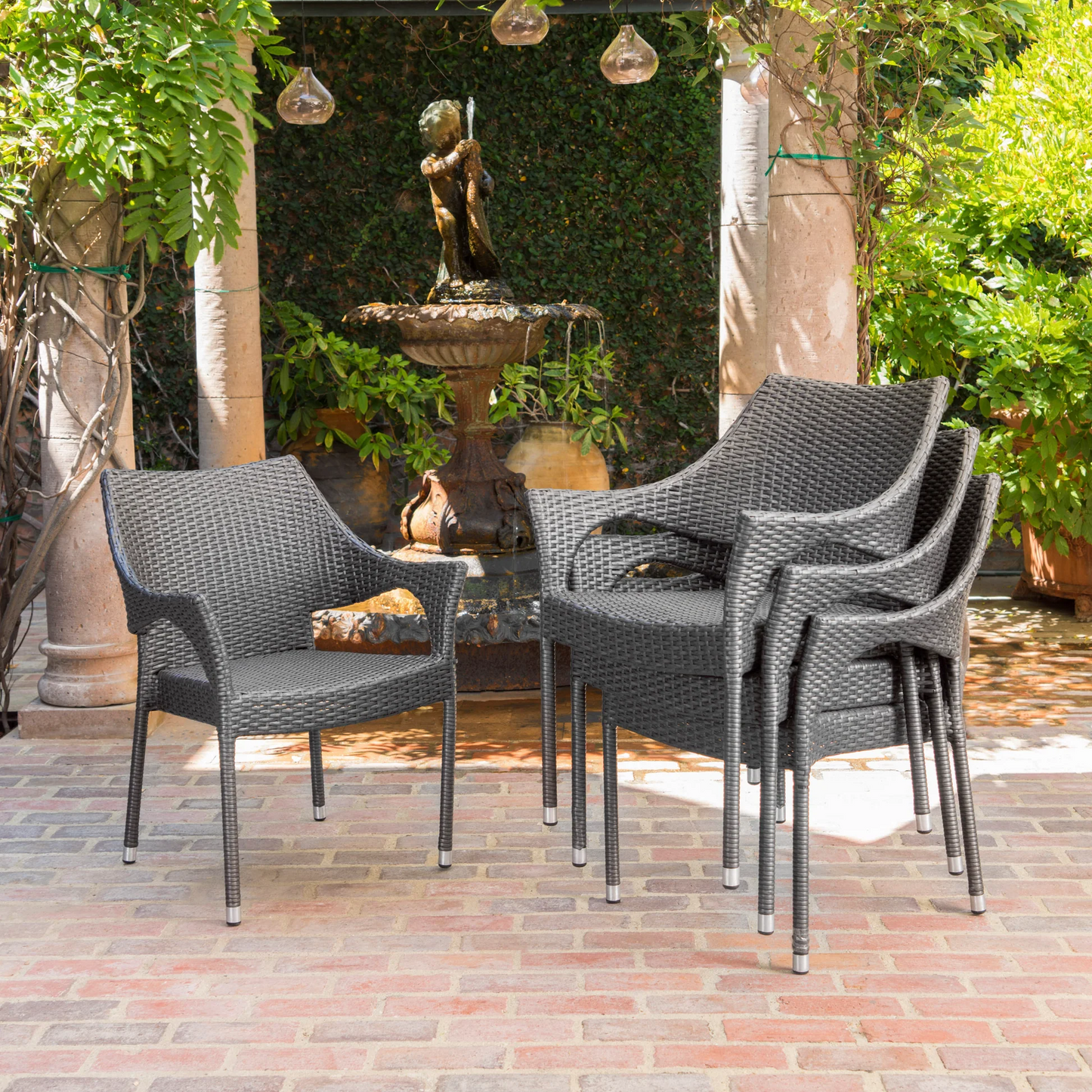 MIRAGE GREY PE WICKER STACKING ARMCHAIR,4PCS