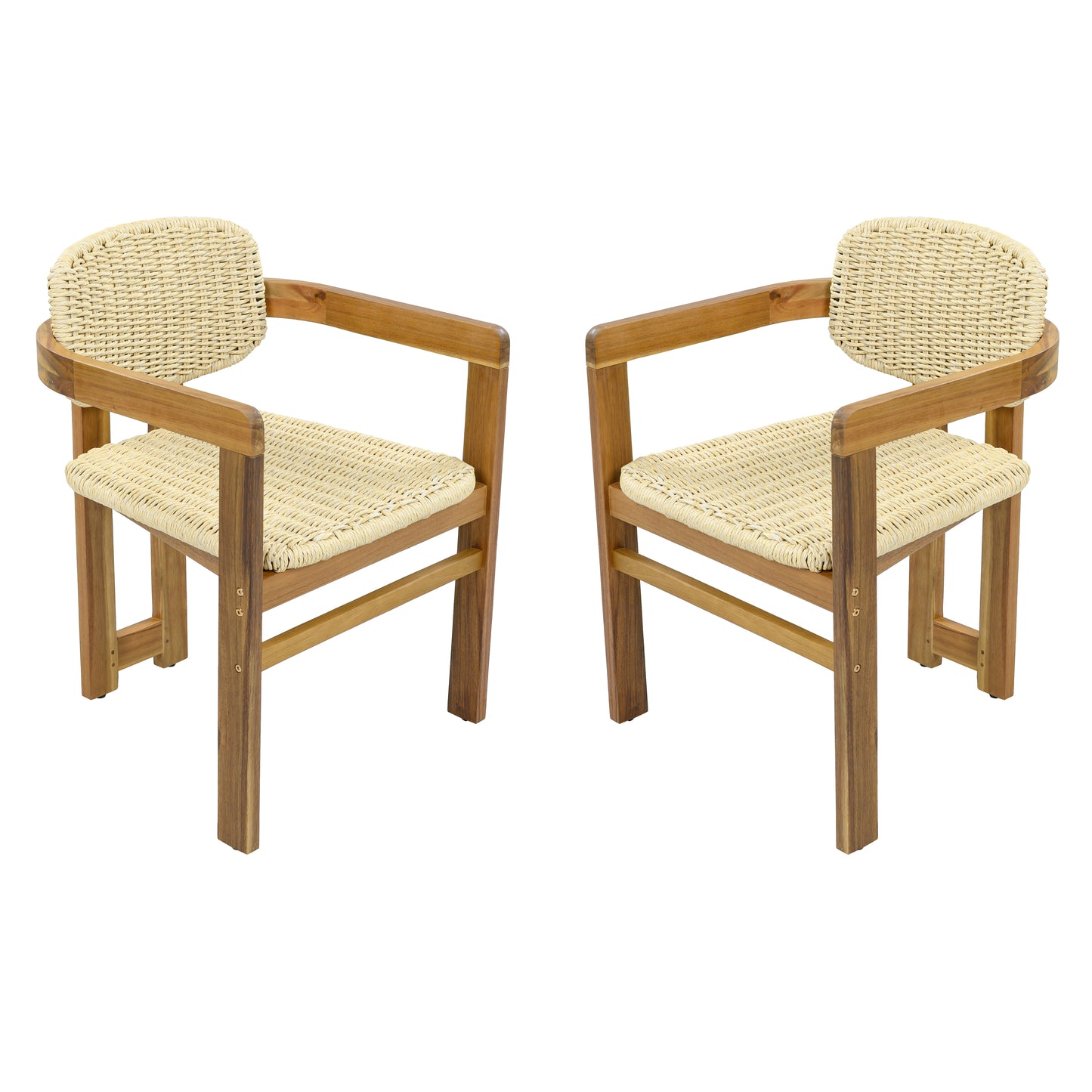 Outdoor Woven Rattan Chair Set Two Accent Chairs Stylish Outdoor Armchairs 2 Person Seating Group Ergonomic Garden Chairs for Patio, Outdoor, Teak Finish+Natural Rattan