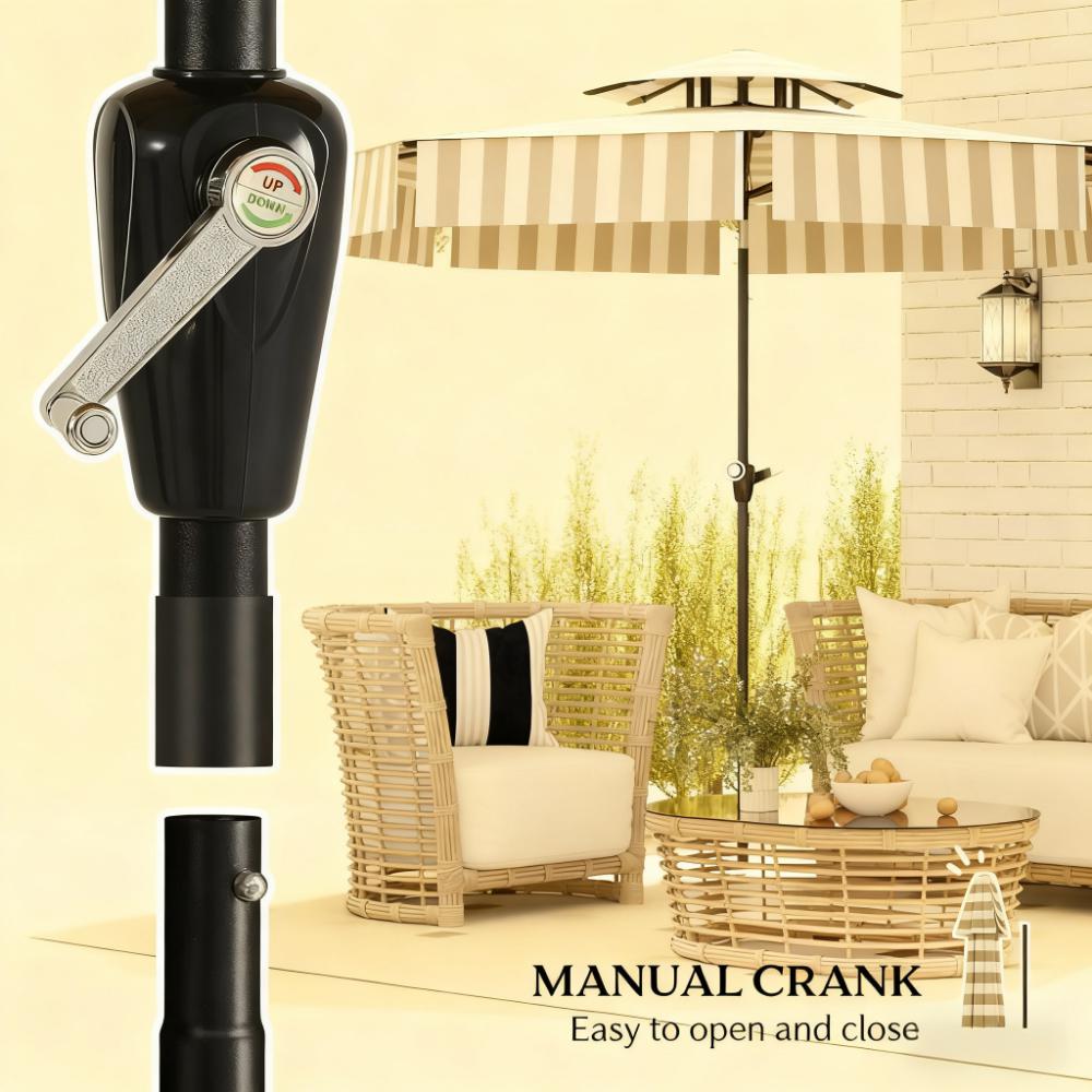 Outdoor Market Umbrella,Patio Umbrella,2-Tier Vented Patio Table Umbrella with Crank 8 Ribs,Tiltable Porch Umbrella,for Outdoor