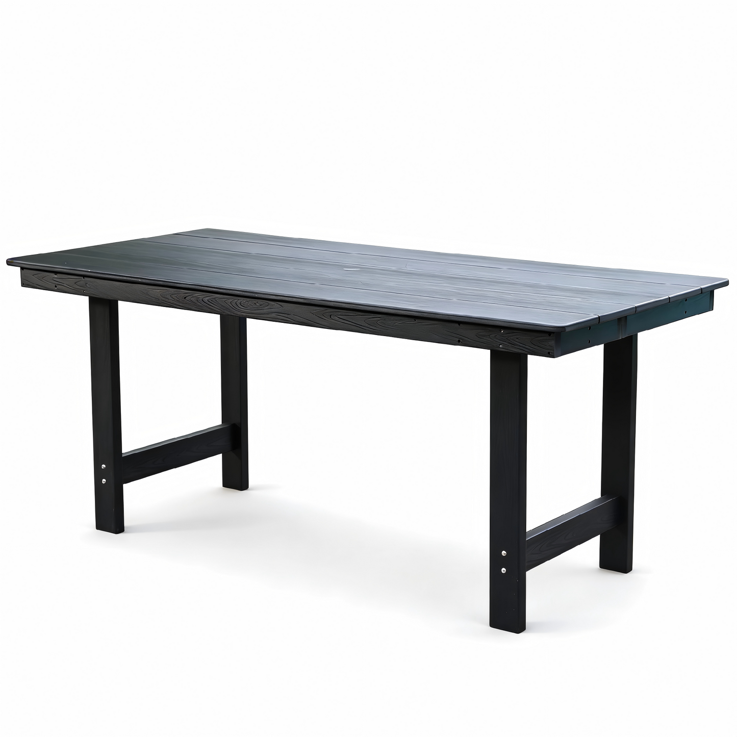 HDPE Patio Dining Family Table, coffee table, outdoor table for 4-6 People with Umbrella Hole for Backyard, Garden, Pool, Black
