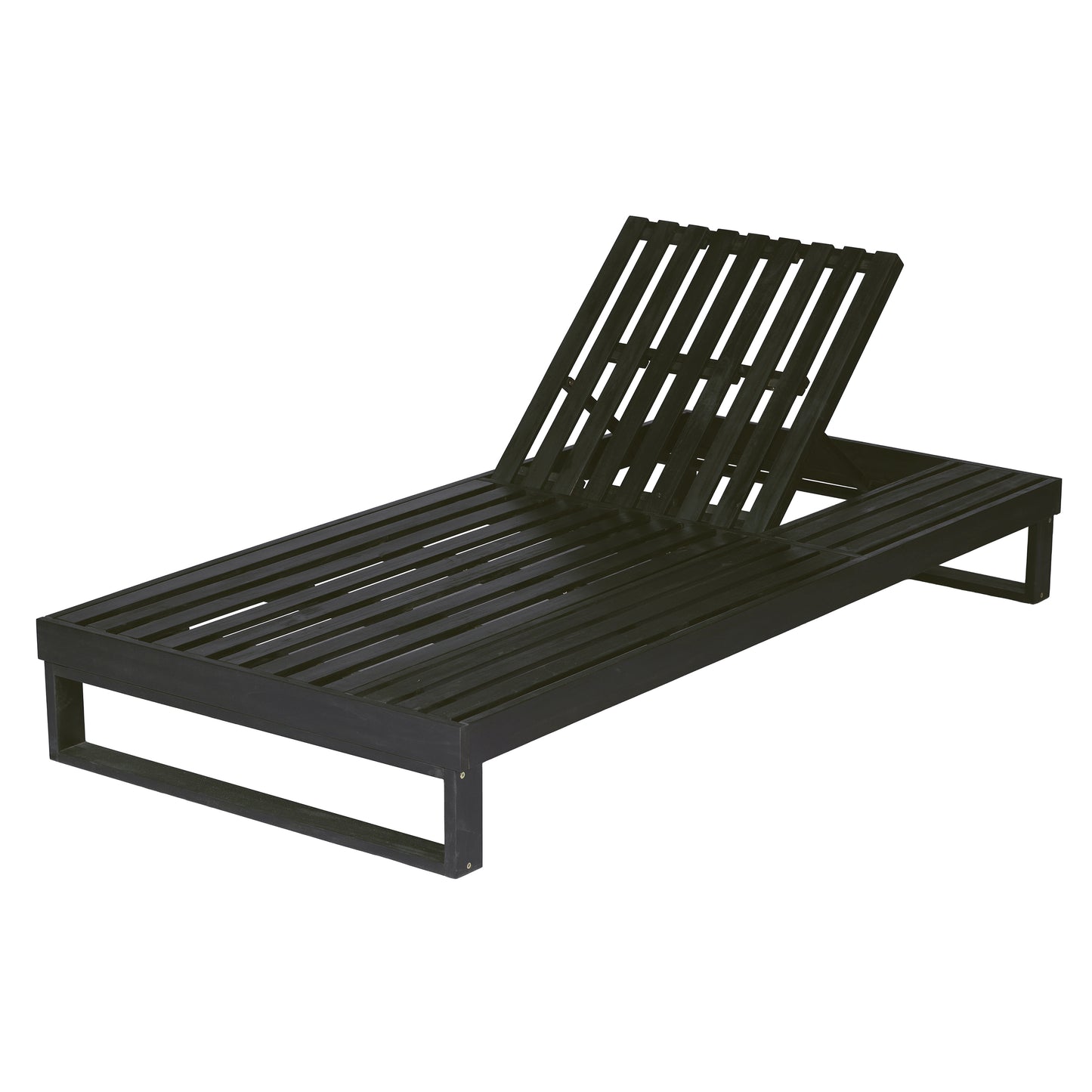 Black Acacia Wood Chaise Lounge with 4-Inch Dark Grey 2-Fold  Cushion Set, 4-Position Adjustable Outdoor Patio Lounger with Flat Side Surface, for Poolside- Matching cream version available