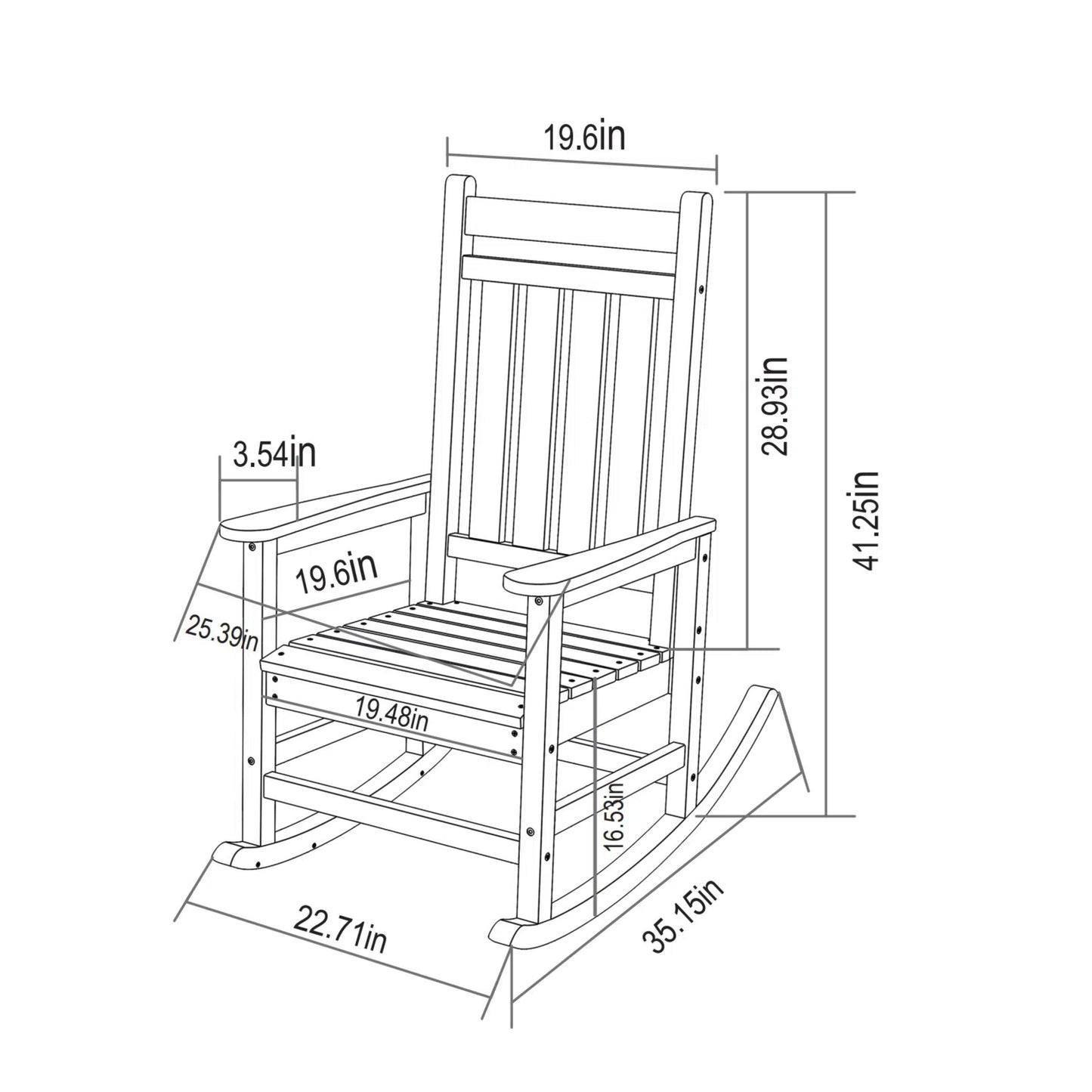 Oversized Rocking Chair with Wood-Texture, Outdoor Rocking Chair for Adults, All Weather Resistant Porch Rocker for Lawn Garden, Black