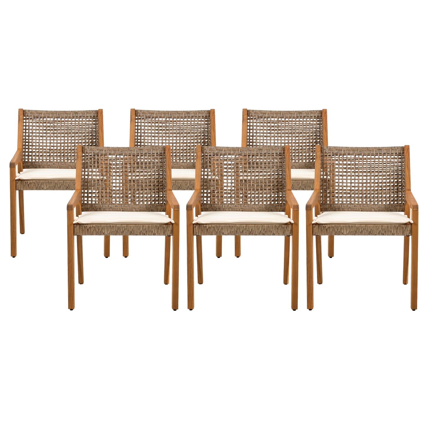 OUTDOOR DINING CHAIR -Acacia Wood & Wicker with Cream Cushion Patio Furniture-Teak finish & wicke Brown -MP2(set of 2)