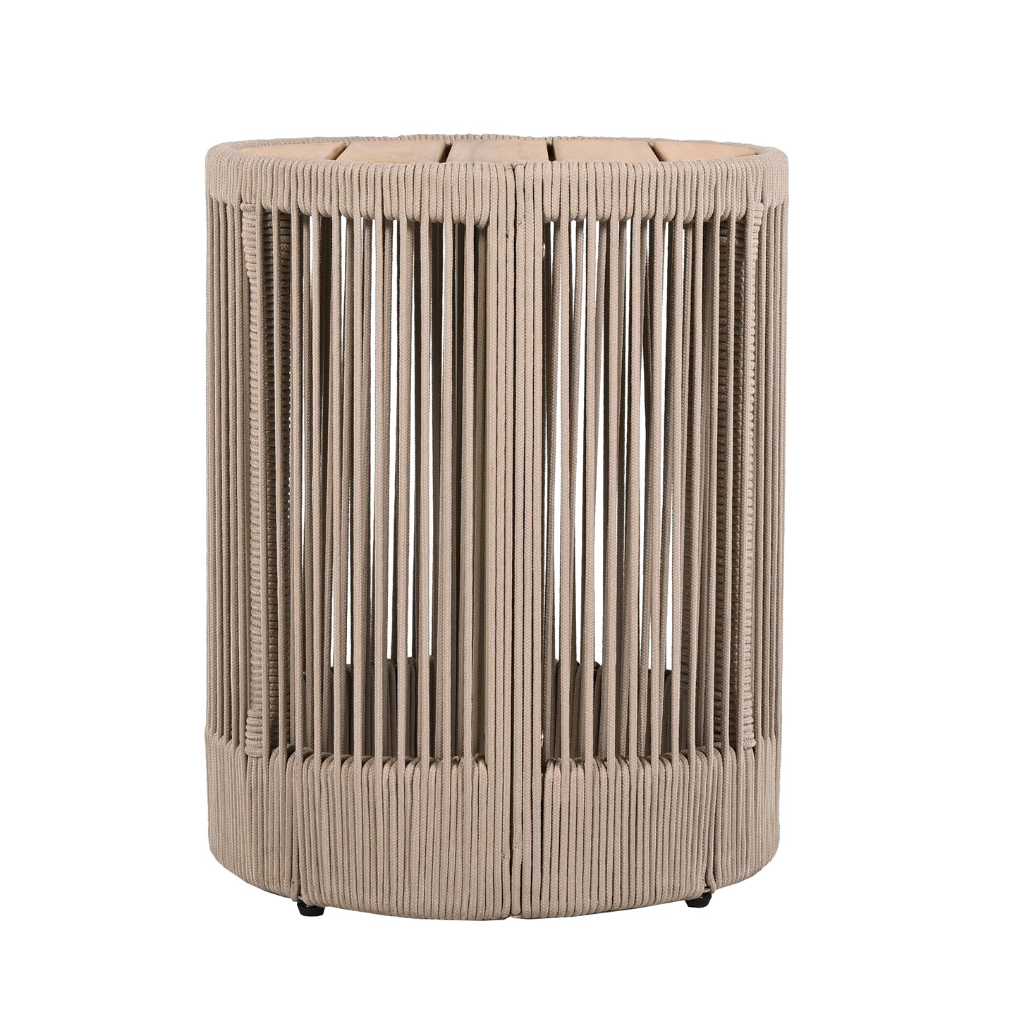 Outdoor Rattan rope & Acacia Wood Side Table - Patio Balcony Furniture for Garden, Yard, Balcony - Weather Resistant(Rope Beige, Natural Iron)