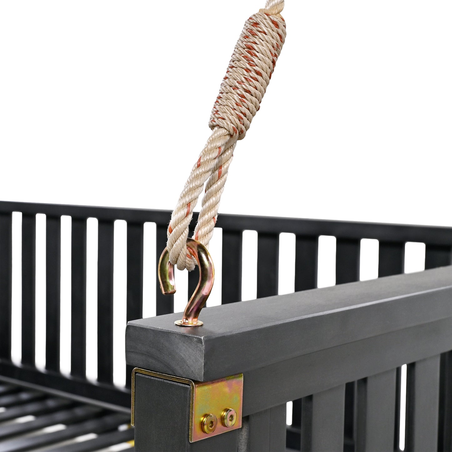 TOPMAX Patio Minimalist Twin Size Garden Swing Bed Wood Porch Swing with Ropes for Backyard, Safe Sloped Design, Black