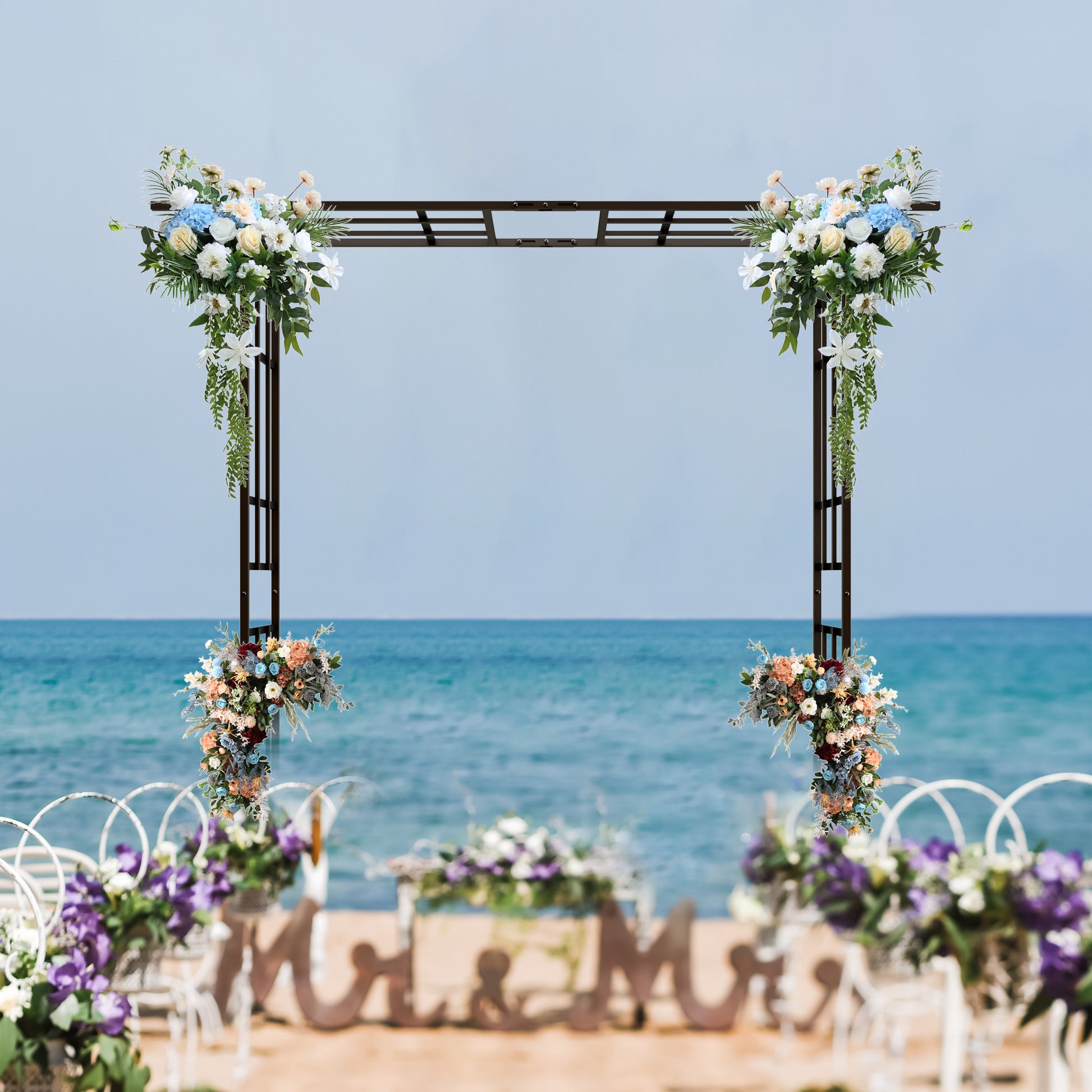 Metal Garden Arch with Adjustable Width W42.52''~W78.15''  Climbing Plants Support Rose Arch Outdoor Black