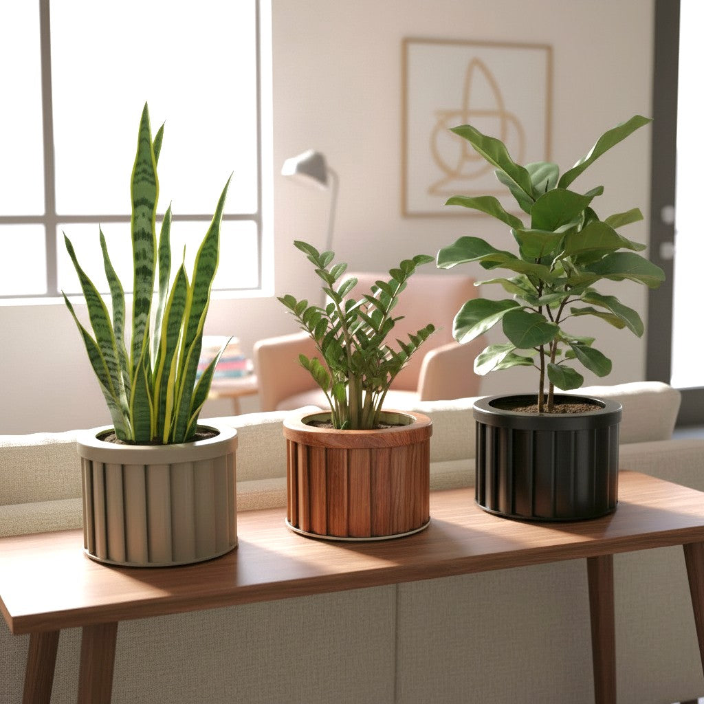 Round Strata Planter MD - Medium Brown
