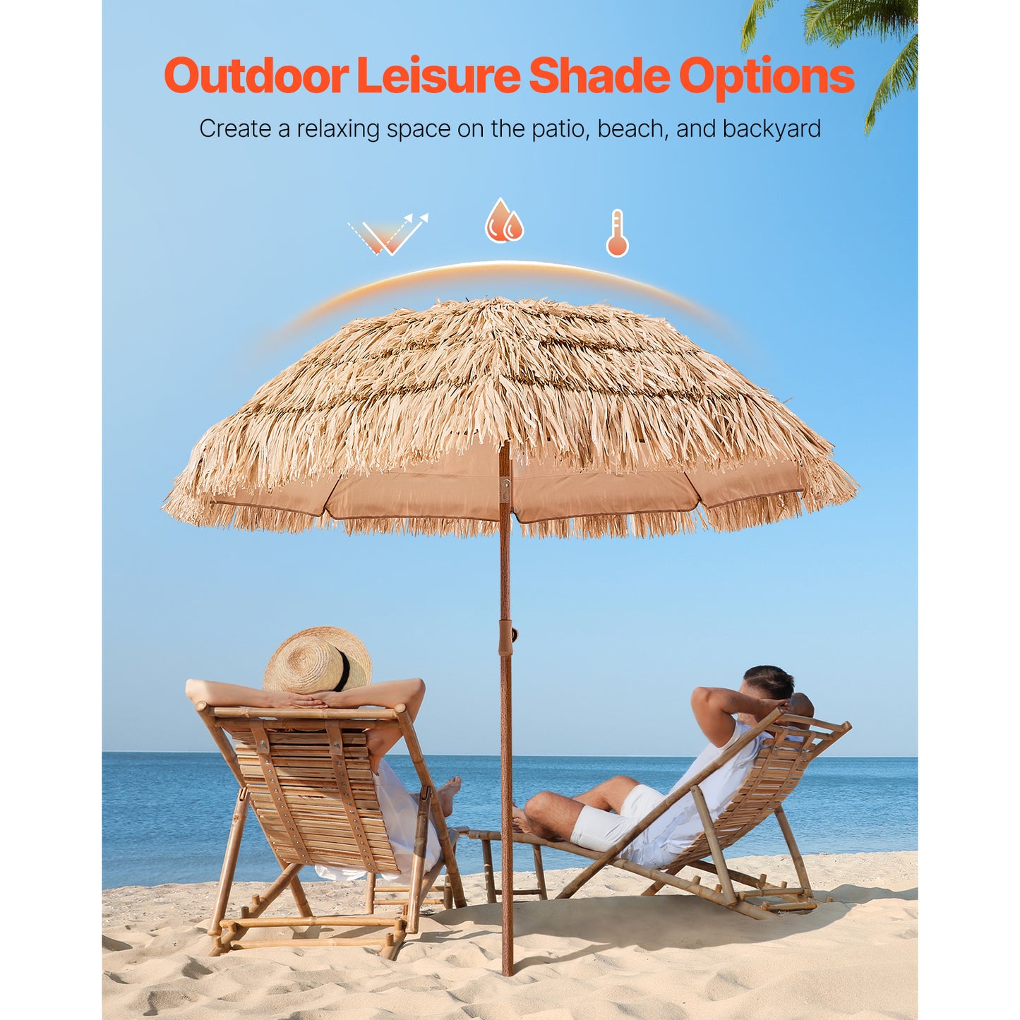 Tiki Umbrella Thatched Patio Umbrella 6.5 ft Poolside Patio Beach Umbrella